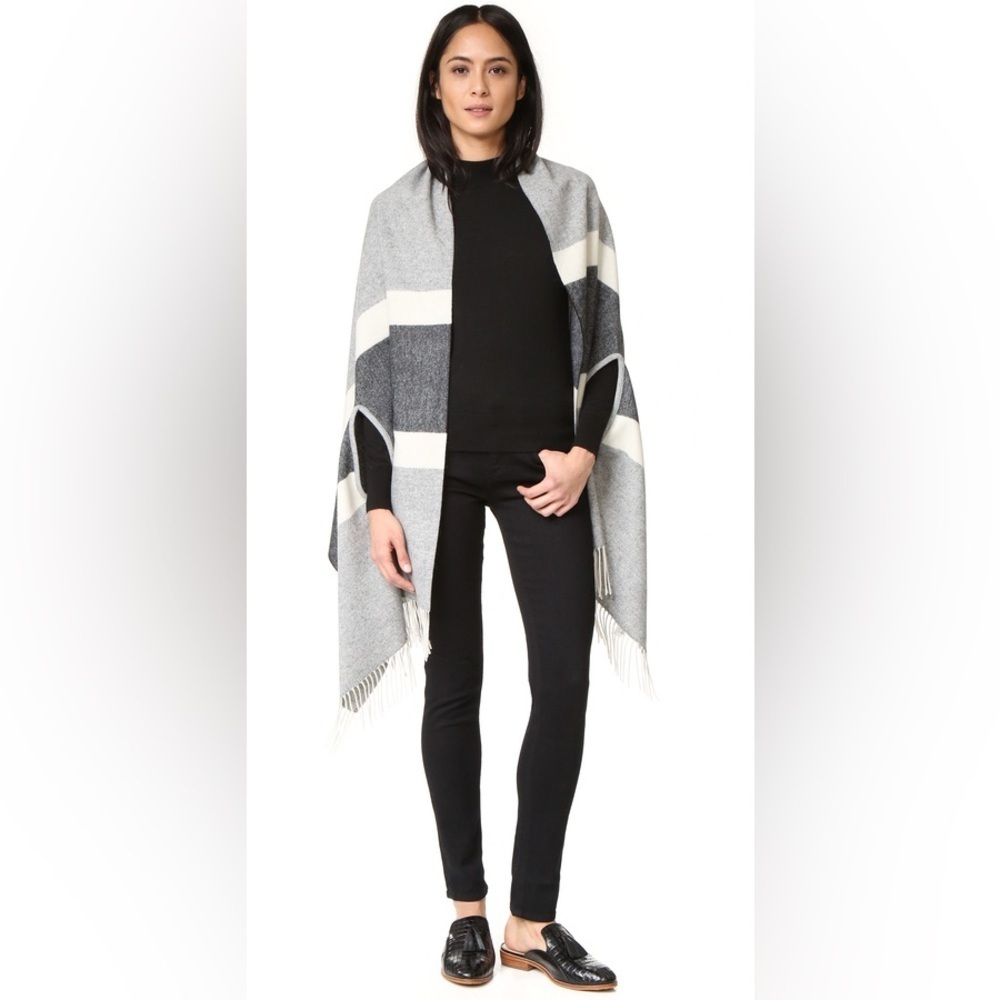 Madewell Cape Scarf in the Woodward Stripe pattern 100% Wool Armholes